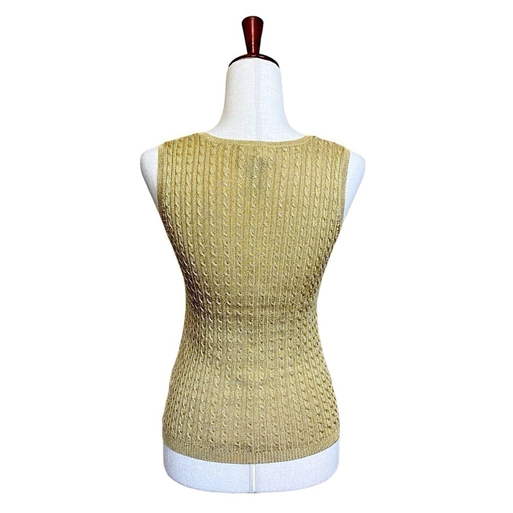 Lauren Ralph Lauren Metallic Cable Knit Tank Top. Gold Size Small Petite #1347 - Picture 3 of 6